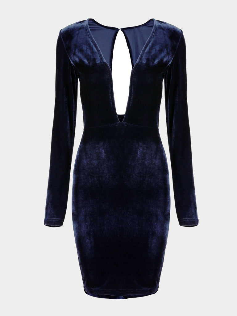 V-Neck Velvet Dresses With Cut-Out Back