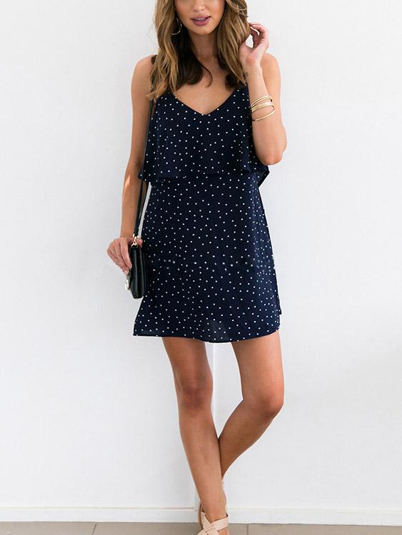 Ladies Navy V-Neck Dresses