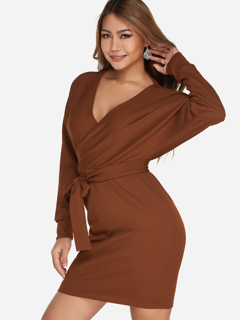 Ladies Rust V-Neck Dresses