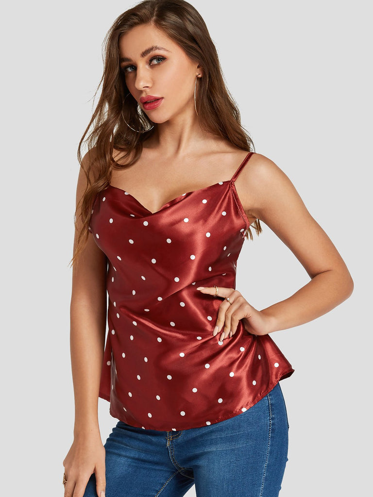 V-Neck Polka Dot Spaghetti Strap Sleeveless Tank Top