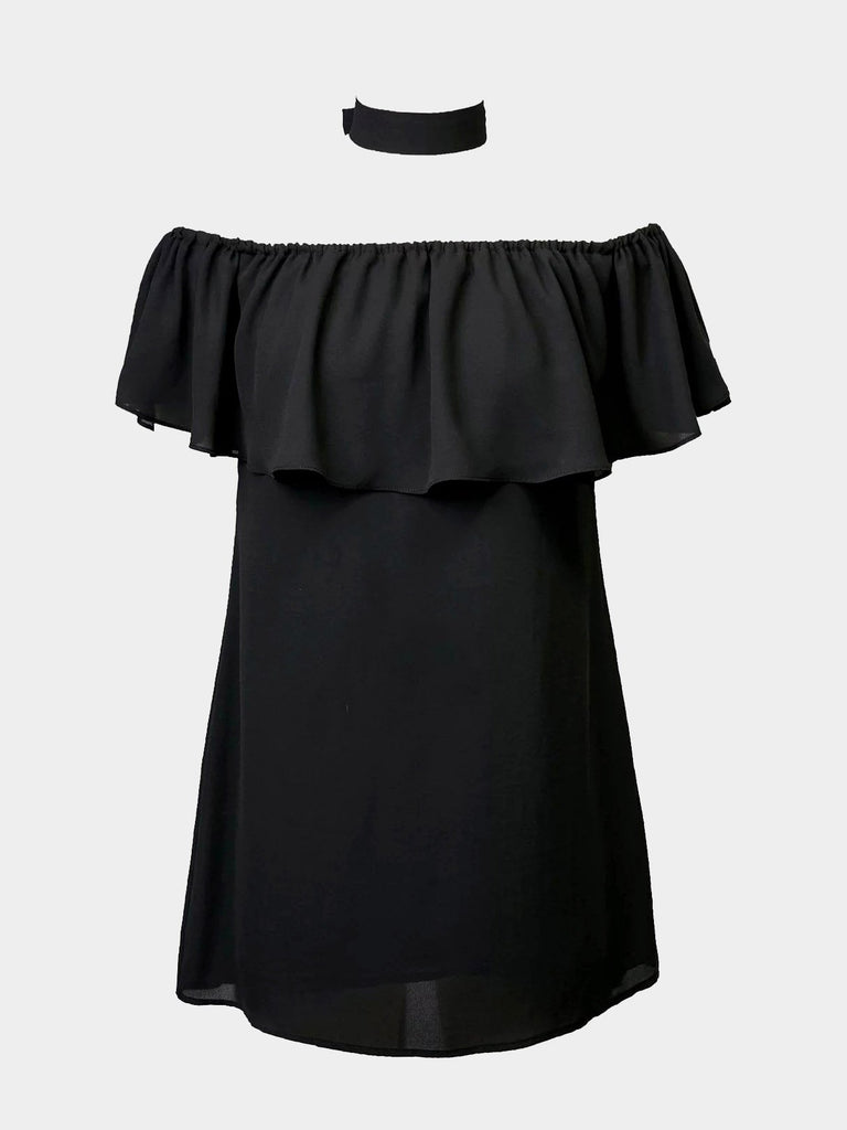 Black Off The Shoulder Plain Mini Dresses