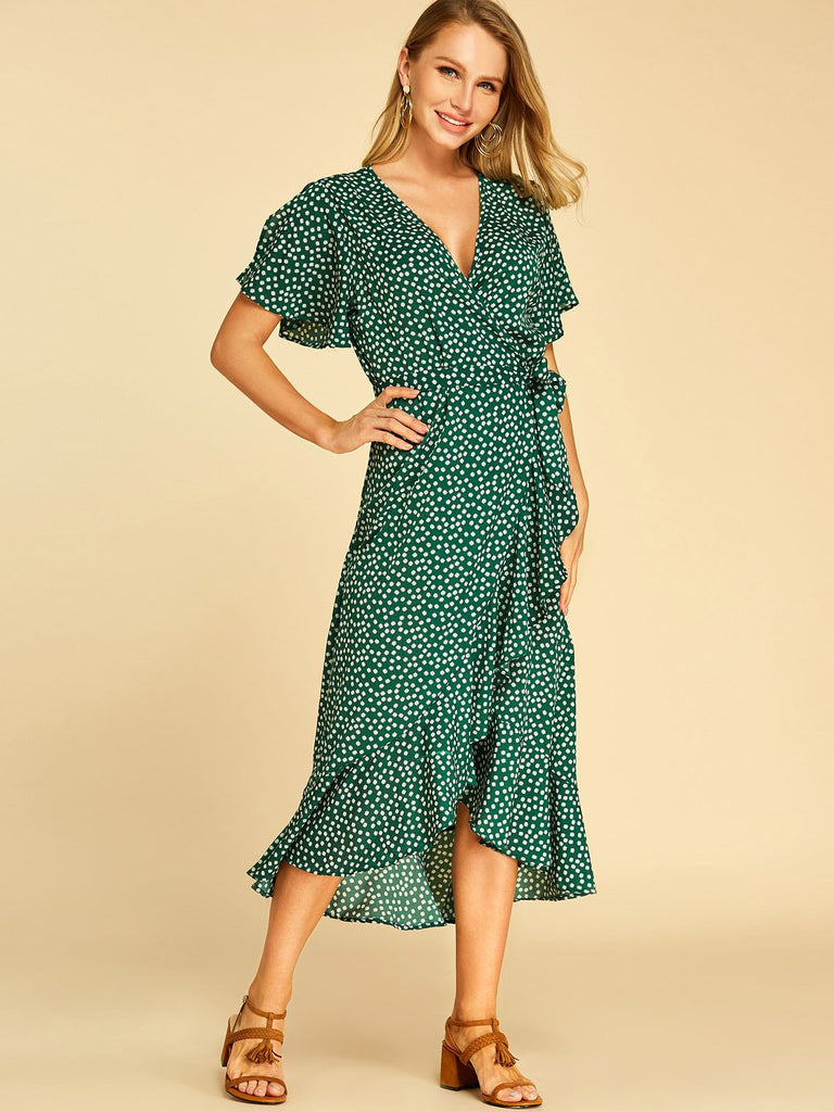 Womens Green V-Neck Dresses