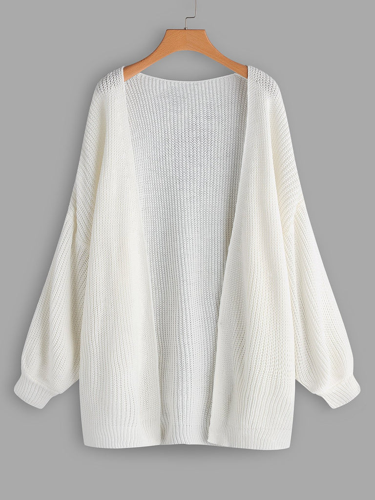 Plain Long Sleeve White Plus Size Tops