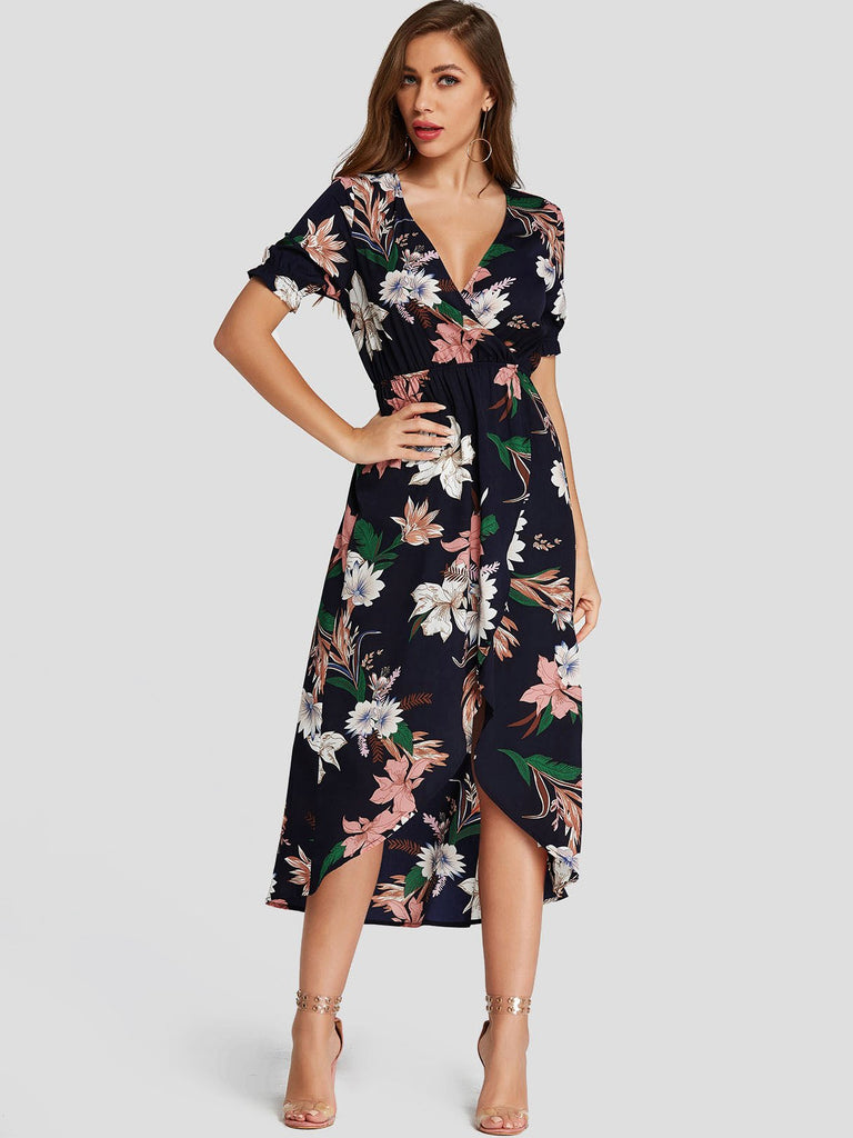 Ladies Navy Floral Dresses