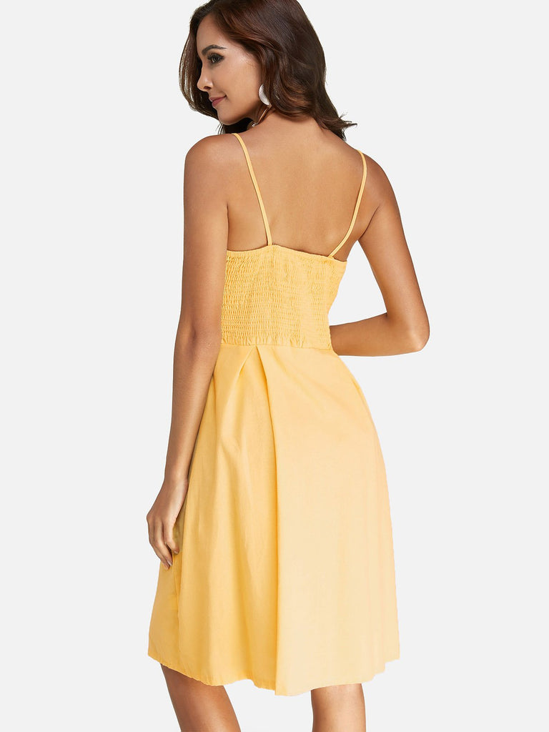 Womens Yellow V-Neck Dresses