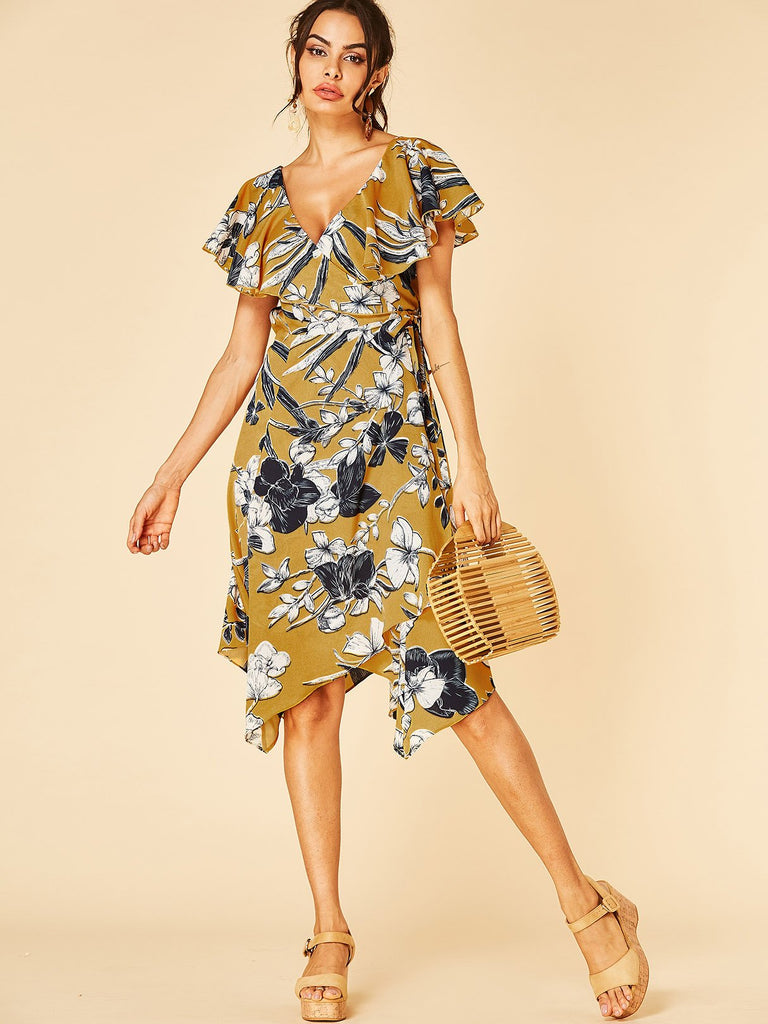 Womens Yellow Floral Dresses