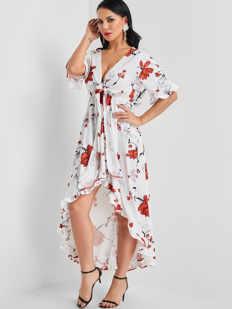 Ladies White Floral Dresses