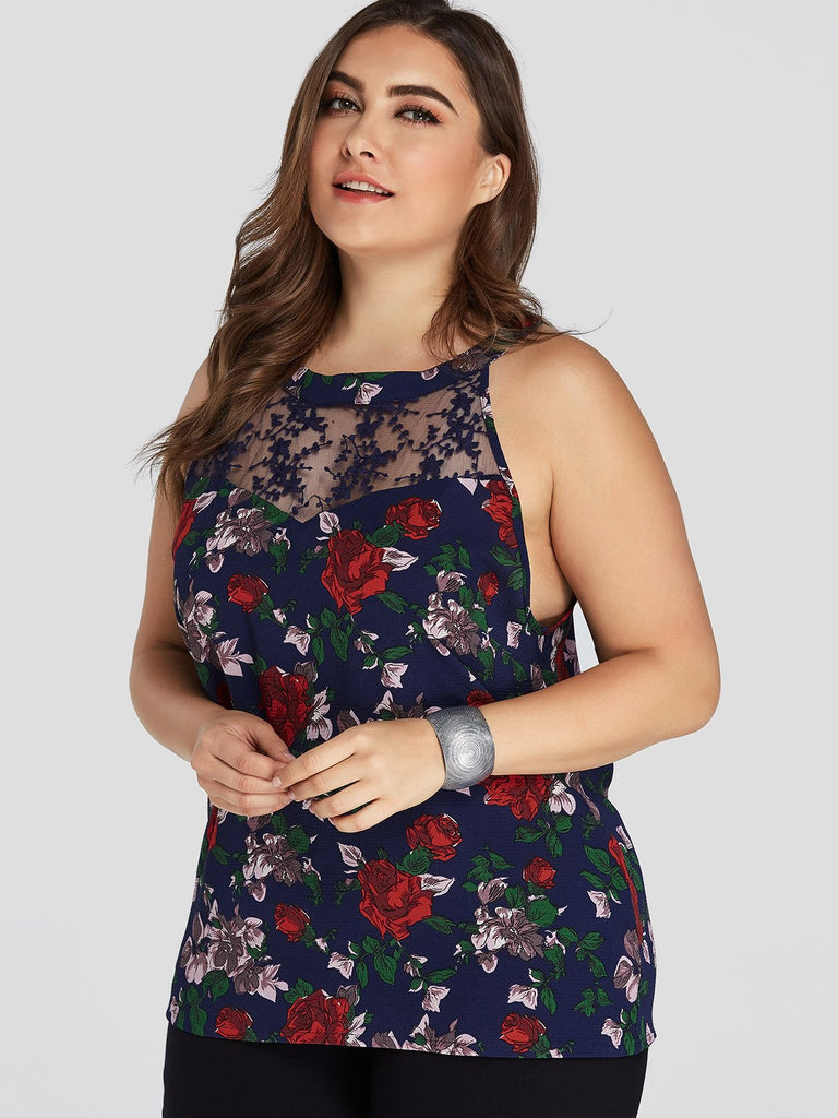 Womens Floral Print Plus Size Tops