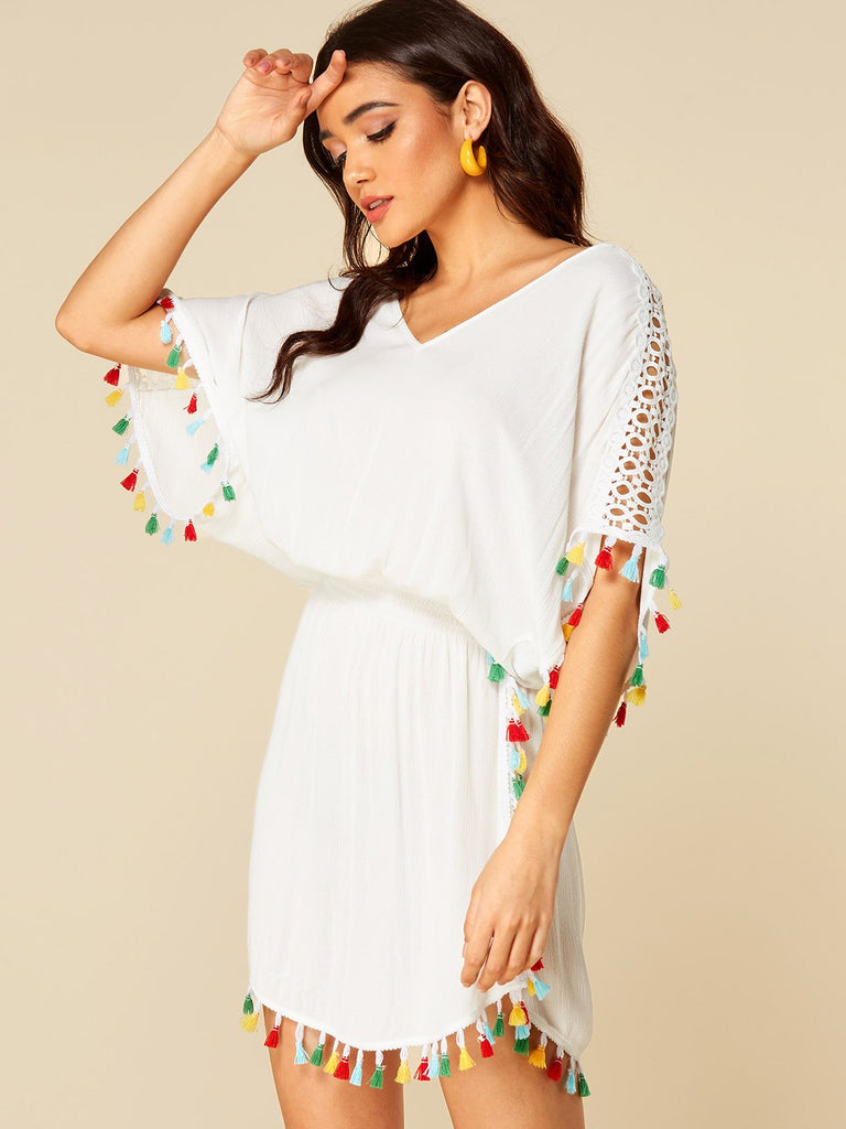 Ladies White V-Neck Dresses