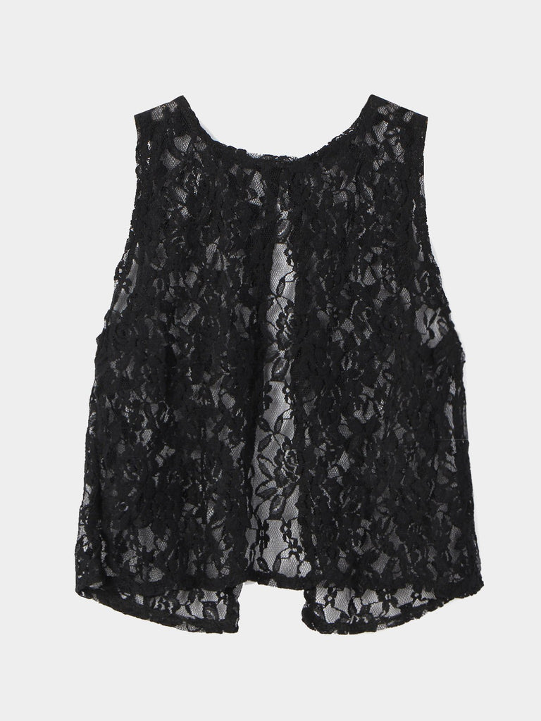 Crew Neck Lace Sleeveless Black Camis