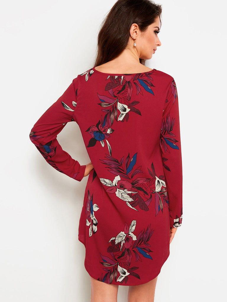 Womens Burgundy Floral Dresses