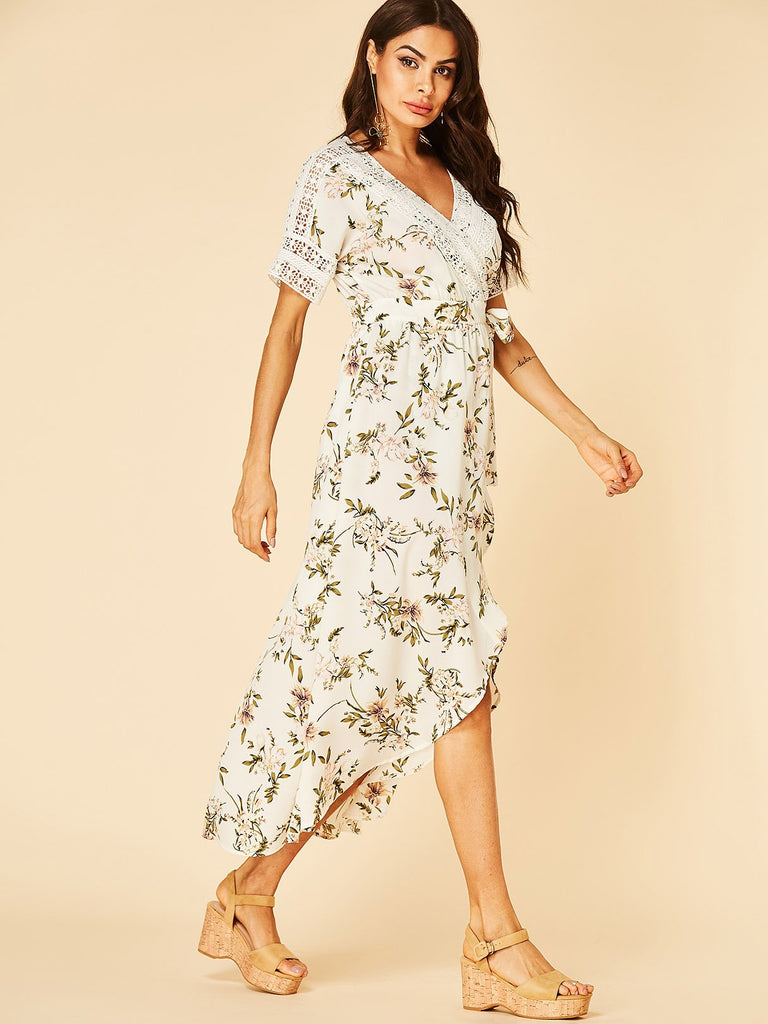 Ladies White Floral Dresses