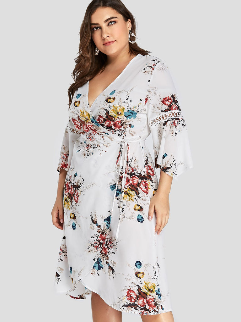 Ladies 3/4 Sleeve Plus Size Midi Dress