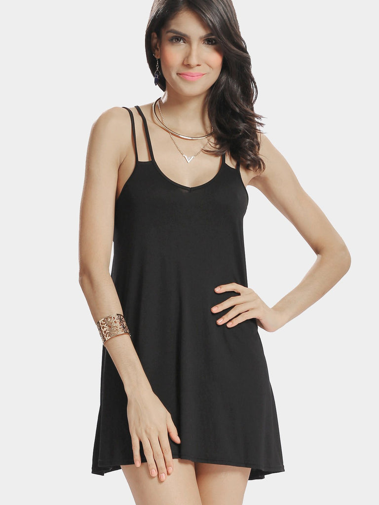 Black V-Neck Sleeveless Backless Mini Dresses