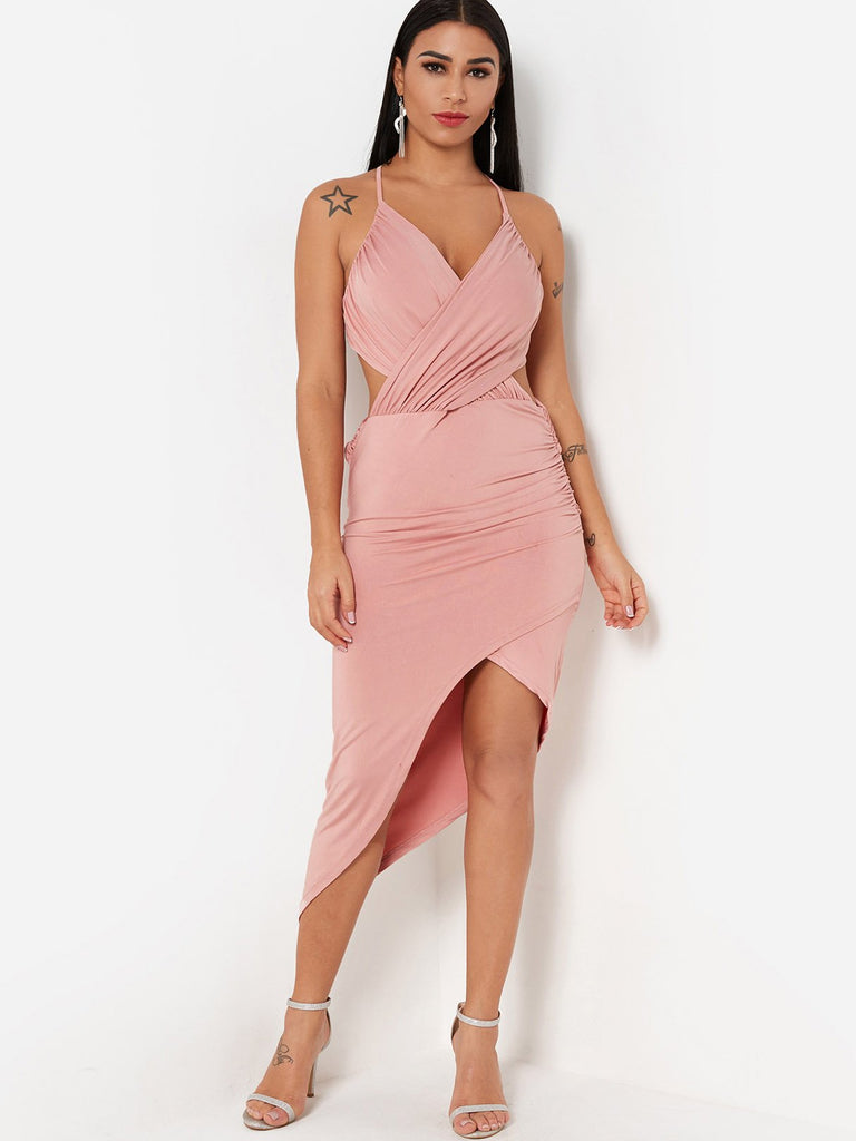 Ladies Pink V-Neck Dresses