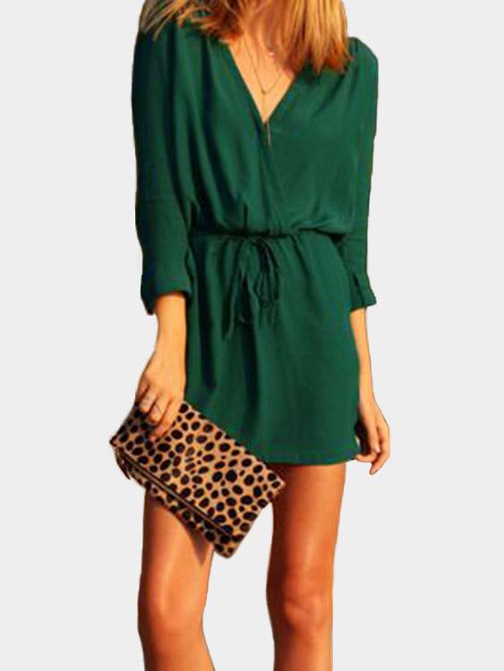 Ladies Green V-Neck Dresses