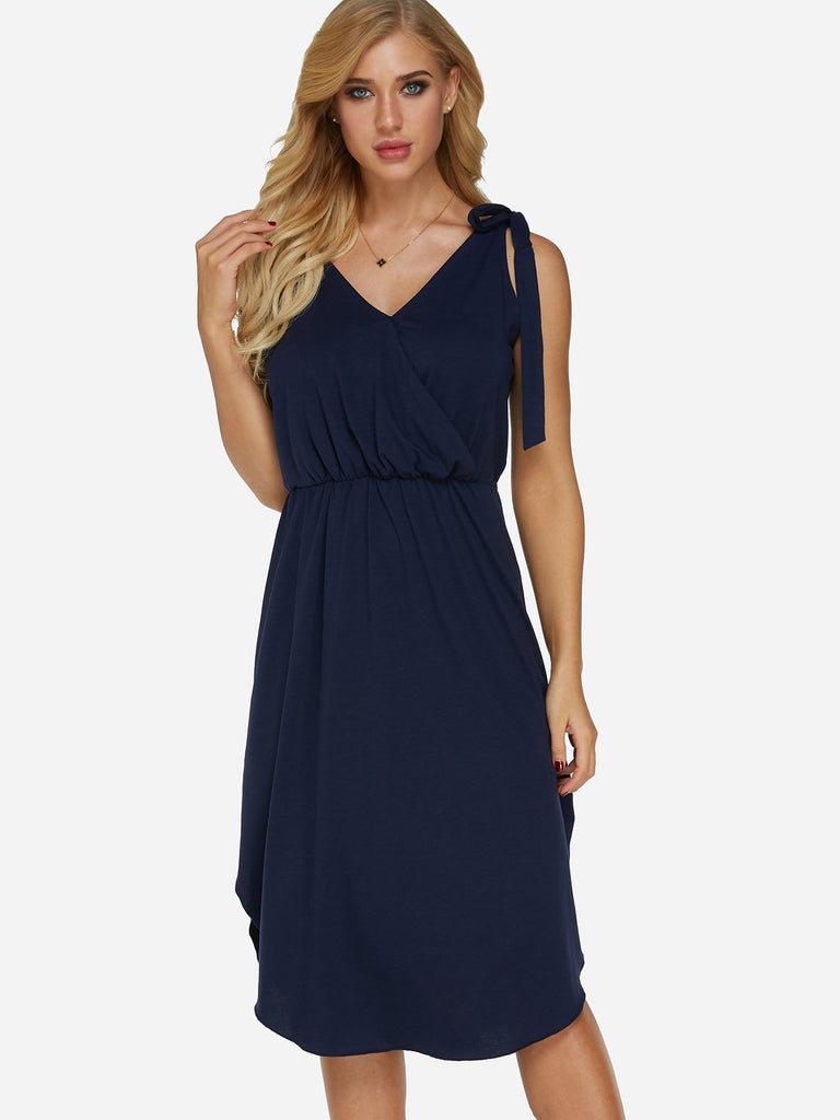 Ladies Navy V-Neck Dresses