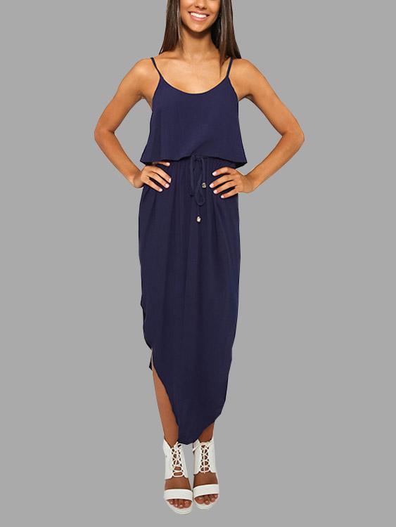 Navy Sleeveless Irregular Hem Casual Dresses