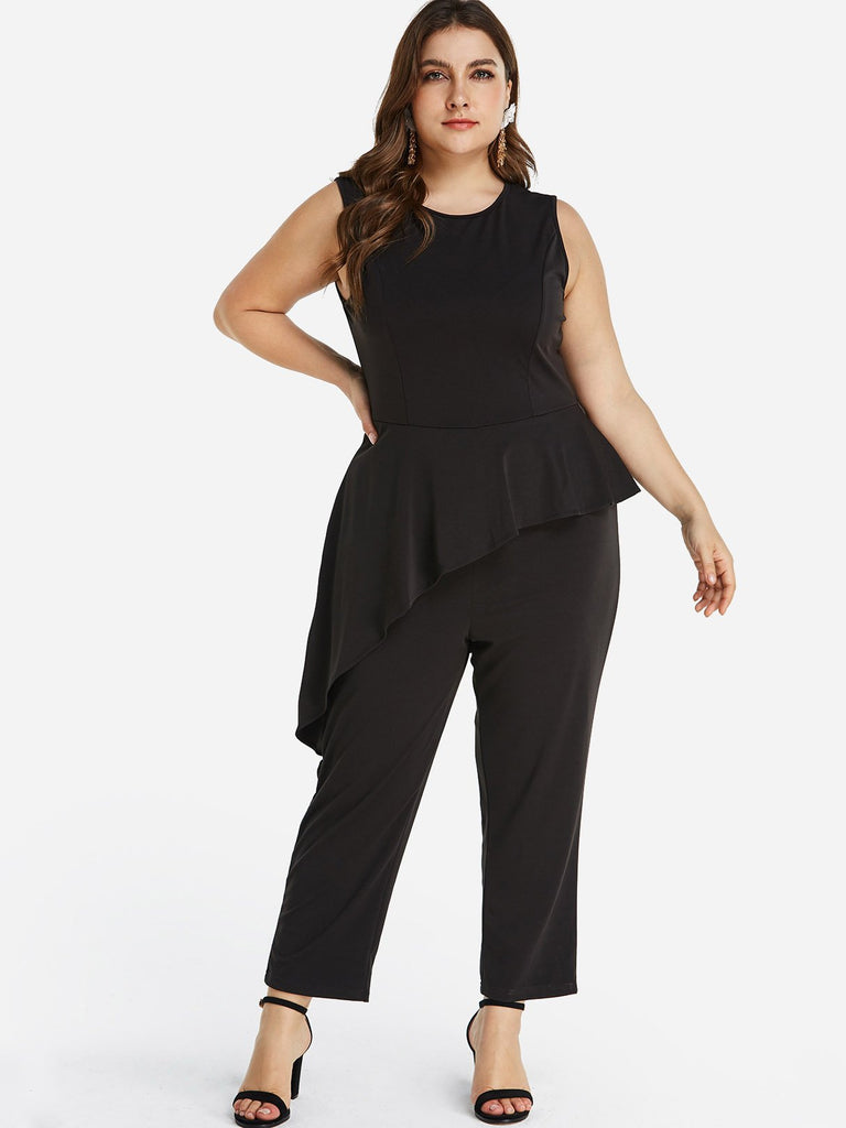 Round Neck Plain Sleeveless Black Plus Size Bottoms