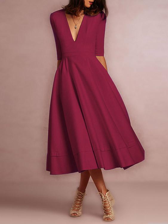 Deep V Neck Half Sleeve Dress