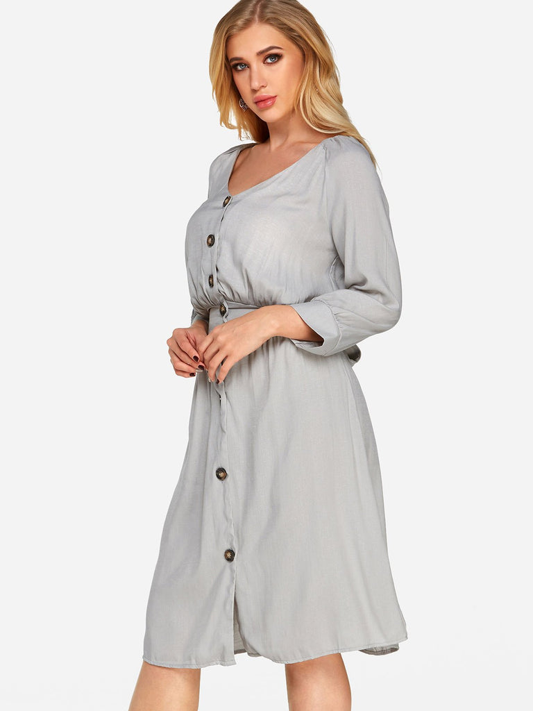 Ladies Grey V-Neck Dresses