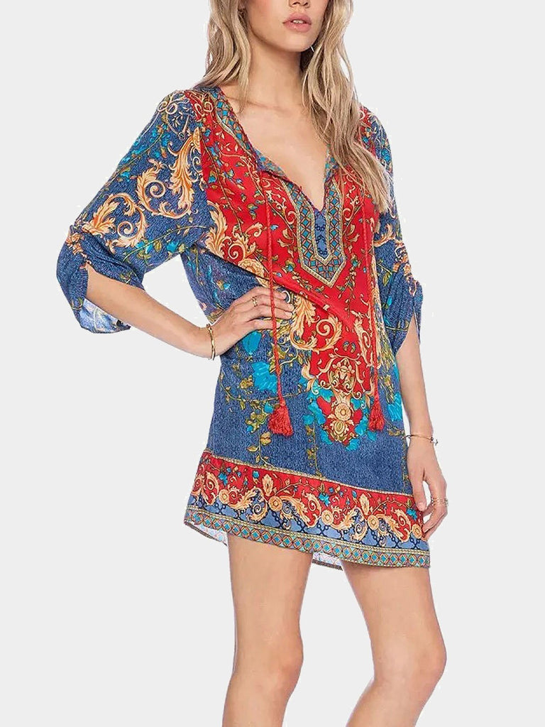 Half Sleeve Floral Print Casual Dresses