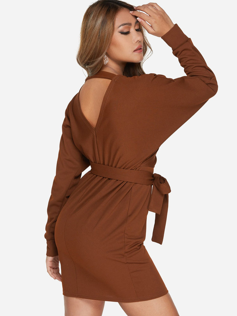 Womens Rust V-Neck Dresses