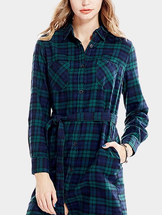 Long Sleeve Grid Casual Dress