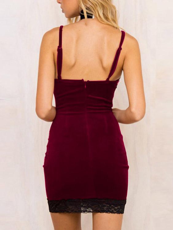 Womens Burgundy V-Neck Dresses