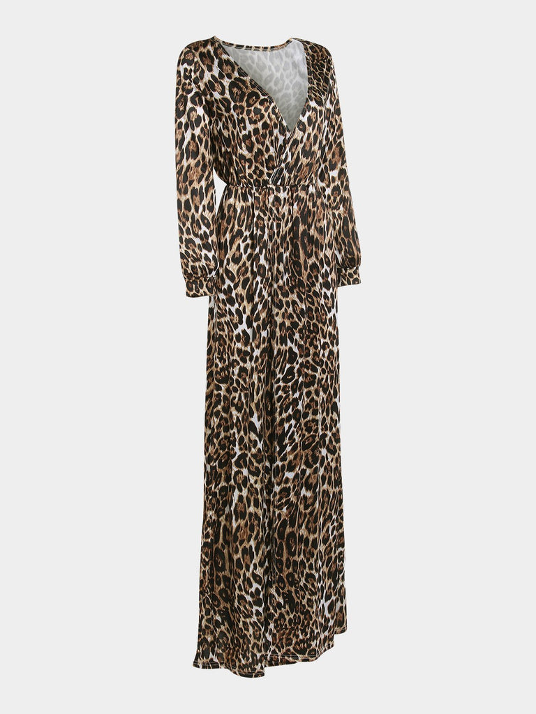 Ladies Leopard V-Neck Dresses