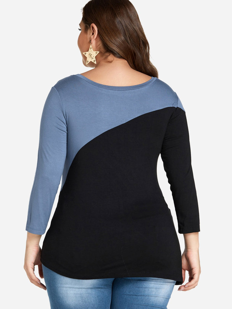 Womens Color Block Plus Size Tops