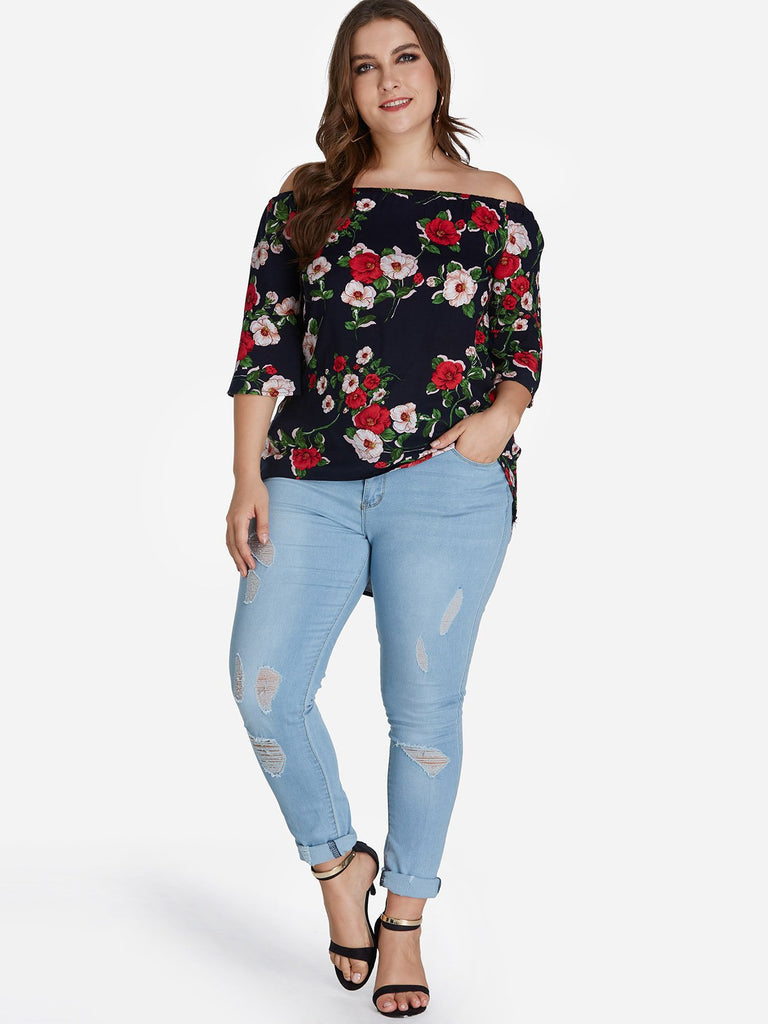 Womens 3/4 Sleeve Plus Size Tops