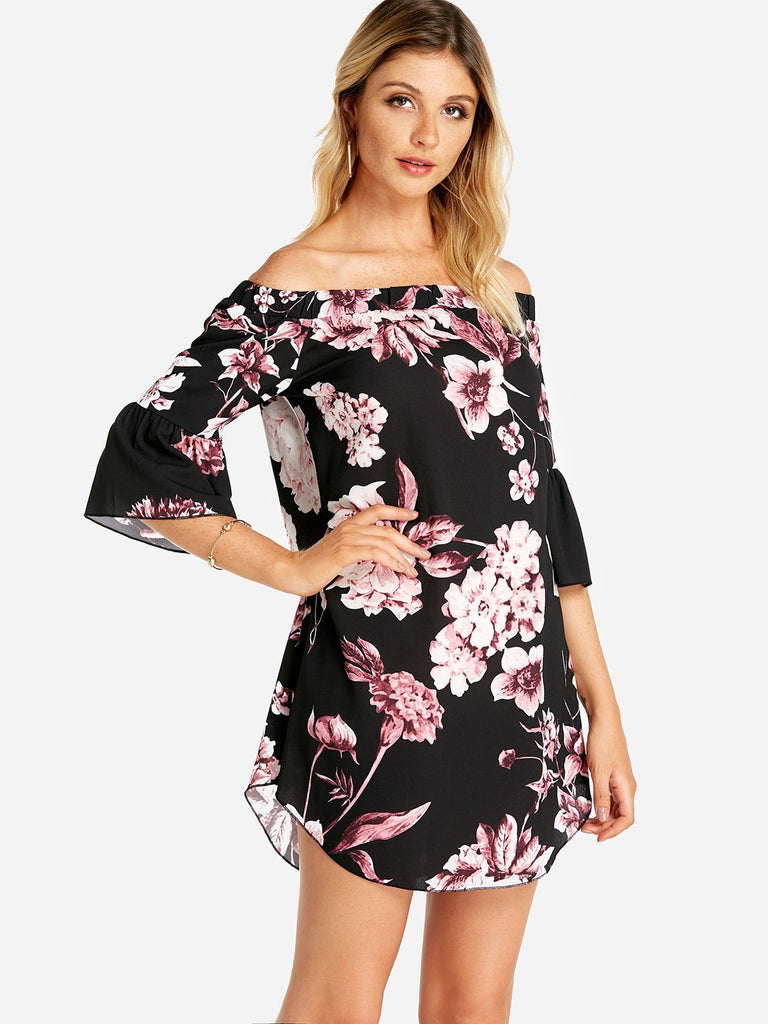 Ladies Black Floral Dresses