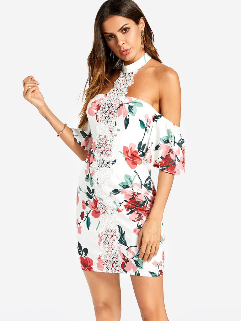 Ladies White Floral Dresses