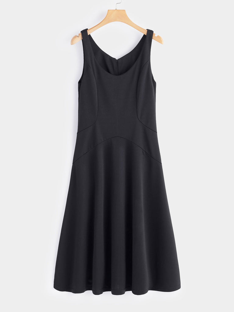 Black Scoop Neck Sleeveless Plain Zip Back Sexy Dress