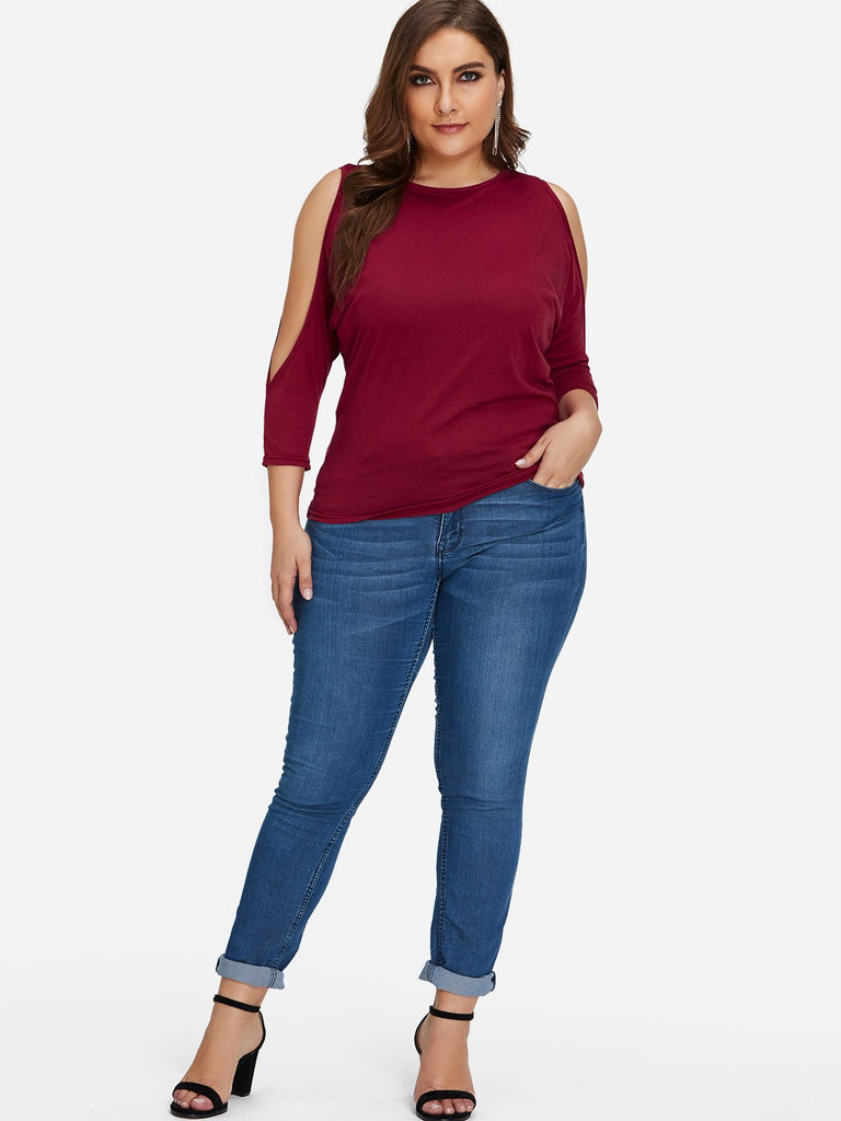 Womens 3/4 Sleeve Plus Size Tops