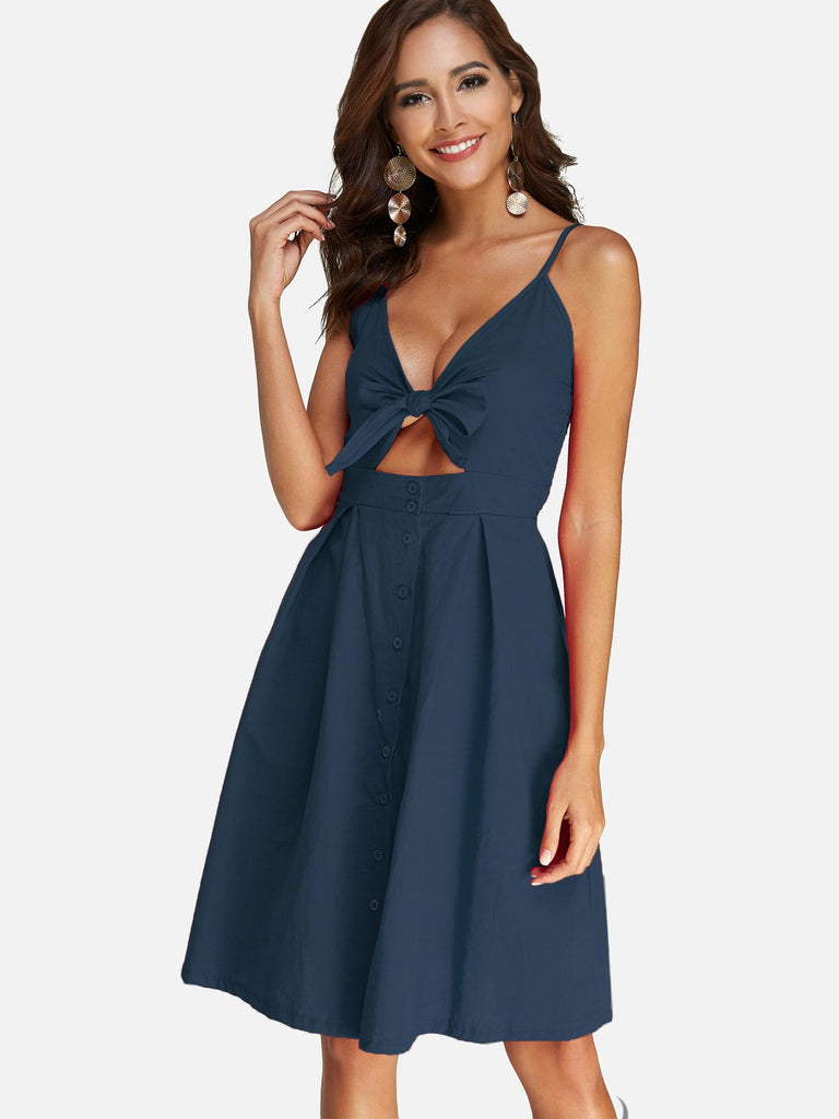 Ladies Navy V-Neck Dresses