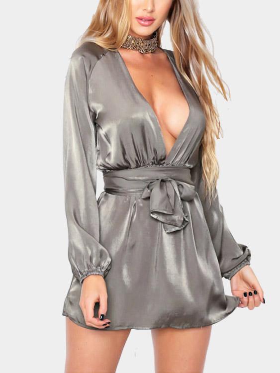 Green V-Neck Long Sleeve Sexy Dresses