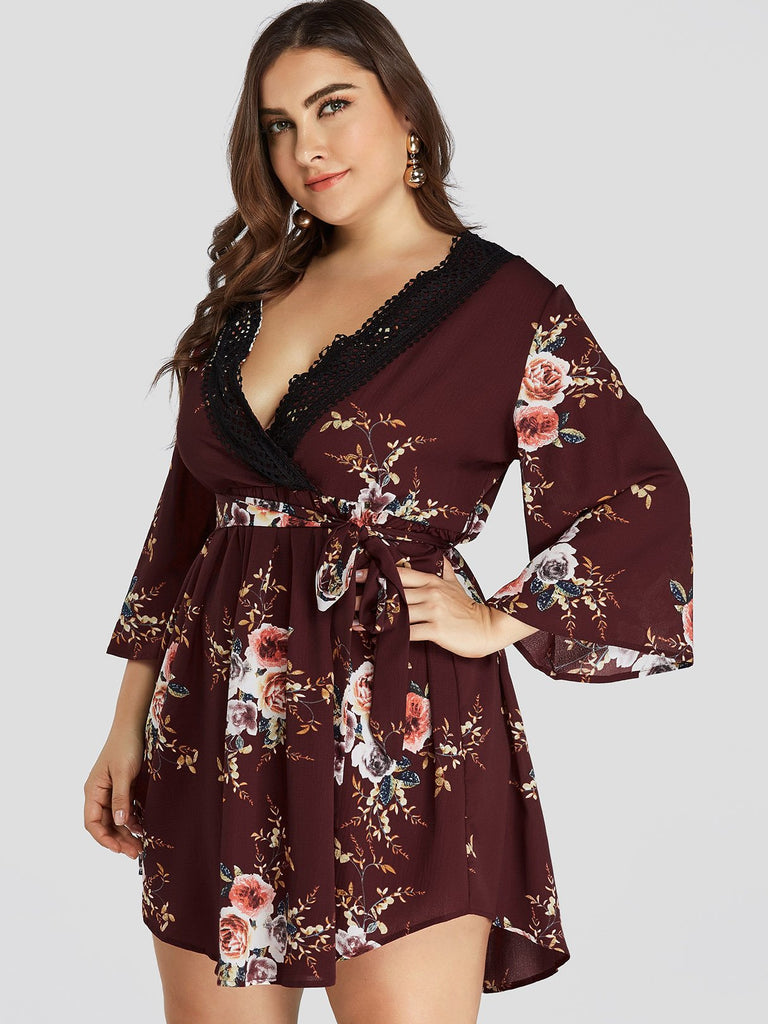 Womens Floral Print Plus Size Dress