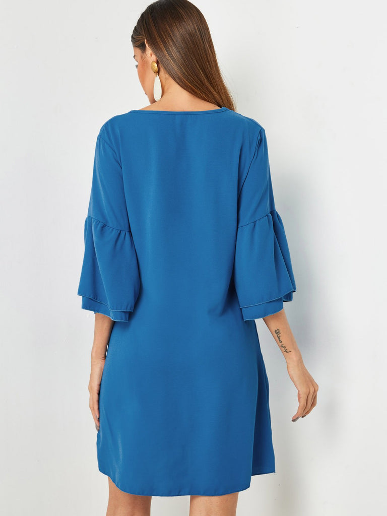 Womens Blue V-Neck Dresses