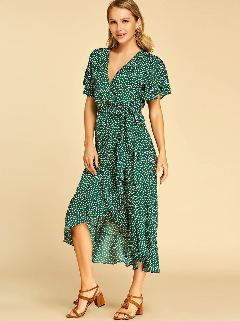 Ladies Green V-Neck Dresses