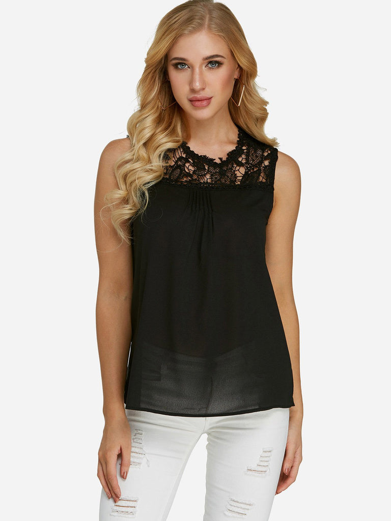 Crew Neck Plain Lace Sleeveless Camis