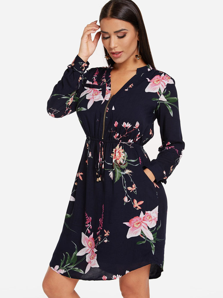 Ladies Navy Floral Dresses