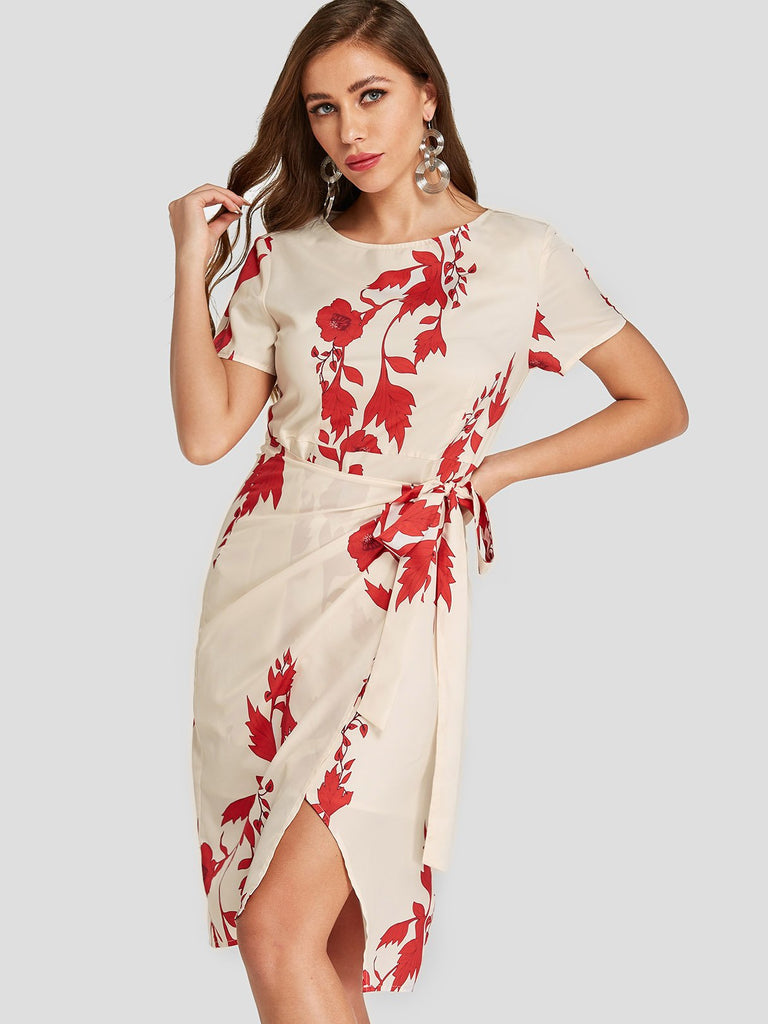 Ladies Apricot Floral Dresses