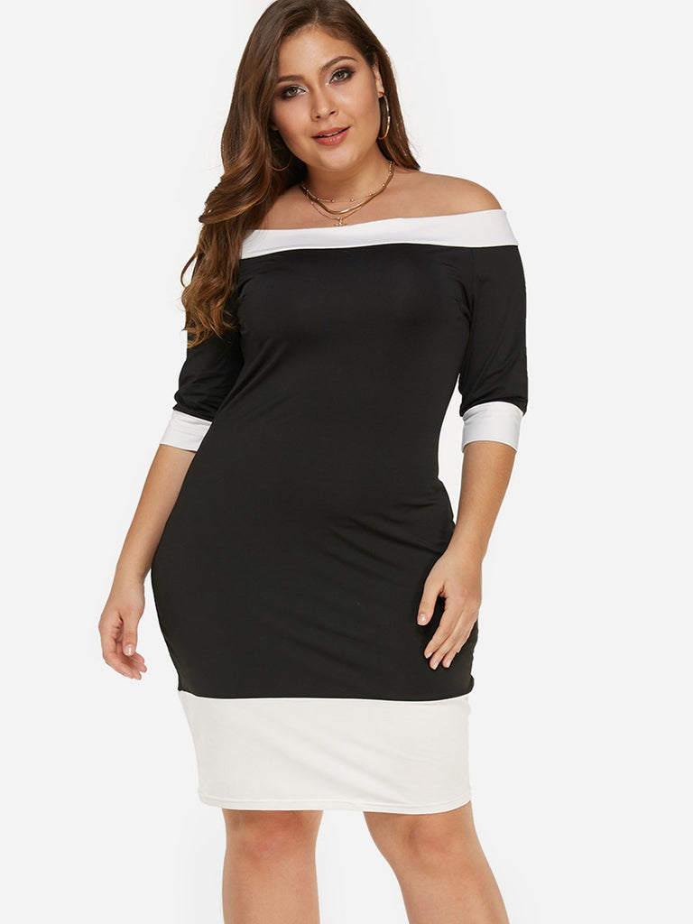 Off The Shoulder Half Sleeve Bodycon Plus Size Dresses