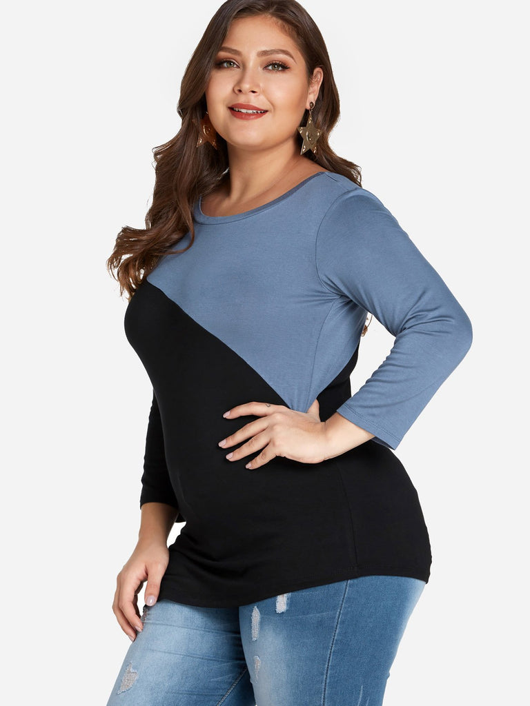 Ladies Color Block Plus Size Tops