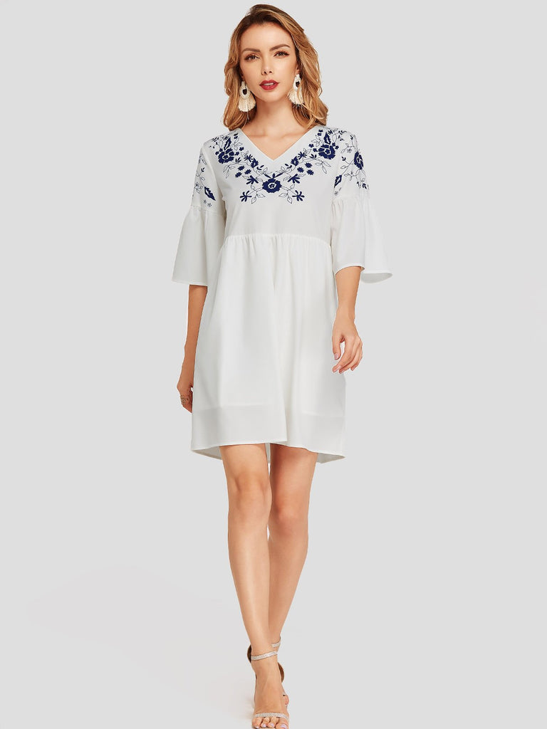 Womens White Floral Dresses