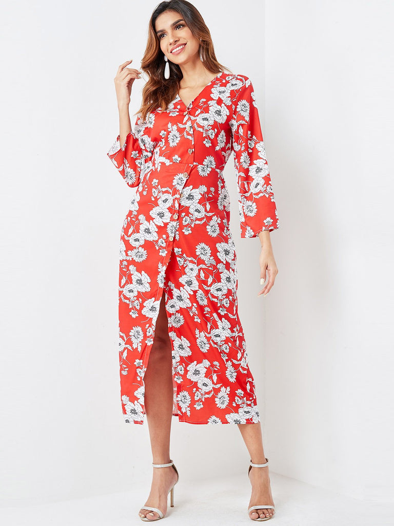 Ladies Red Floral Dresses