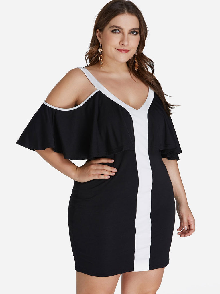 Ladies Color Block Plus Size Dresses