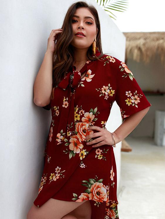 Womens Floral Print Plus Size Dress